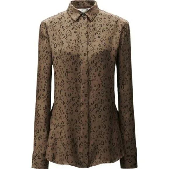 NWOT Carine Roitfield Uniqlo 100% Silk Leopard Print Button Down Blouse Shirt -S - Picture 1 of 14
